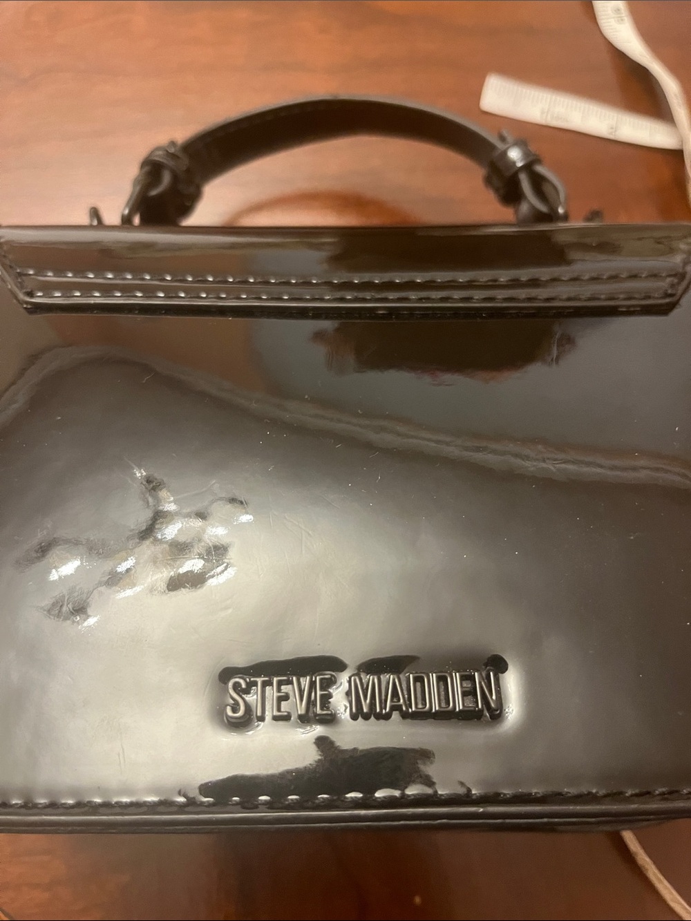 Patent-Style Black Gloss Crossbody with Chain Strap - Picture 9 of 9